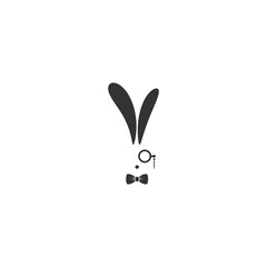 black rabbit avatar with lorgnette glasses and gentleman bow tie isolated on white.