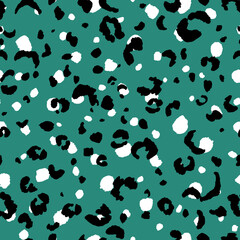Abstract modern leopard seamless pattern. Animals trendy background. Green and black decorative vector stock illustration for print, card, postcard, fabric, textile. Modern ornament of stylized skin.