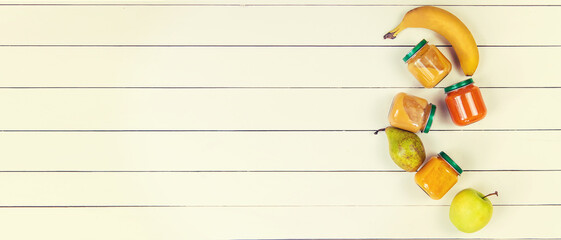 baby food on a white background. Selective focus