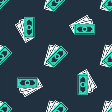 Line Stacks paper money cash icon isolated seamless pattern on black background. Money banknotes stacks. Bill currency. Vector.