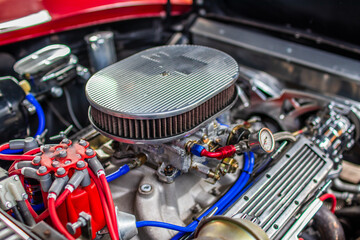 Closeup shot of a carburetor of car