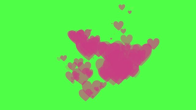 many hearts, Animated pattern, seamless pattern. Background of hearts, canvas, clipart of hearts. Cartoon, animated cartoon, Green screen, hearts rising up green screen falling love