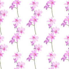 Seamless pattern of blooming orchids. Spring flowers. Vector illustration.