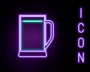 Glowing neon line Glass of beer icon isolated on black background. Colorful outline concept. Vector.