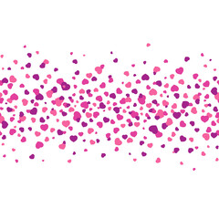 festive background with pink and purple hearts on white.