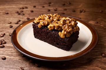 sweet dessert in a round plate on a wooden background