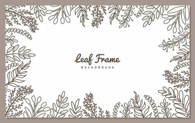 Leaf frame background.  Herbs pattern. Decorative frame on a white background. Vector illustration