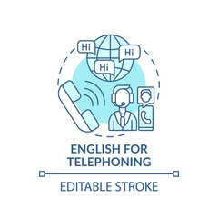Fototapeta na wymiar English for telephoning concept icon. Business purpose idea thin line illustration. Everyday work scenarios. Phone conversation. Vector isolated outline RGB color drawing. Editable stroke