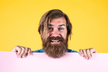 Think the best. place for promotion and creativity. copy space paper sheet. mature bearded male....