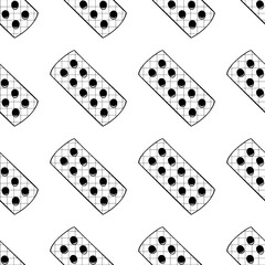 Seamless pattern made from hand drawn tablets blister illustration. Isolated on white background.