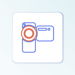 Line Cinema camera icon isolated on white background. Video camera. Movie sign. Film projector. Colorful outline concept. Vector.