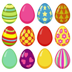 Set of colored Easter eggs. Seasonal holiday. Vector illustration isolated on white.