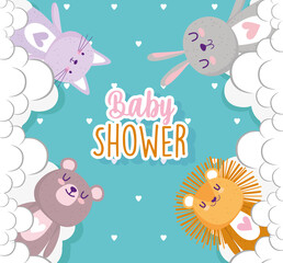 Baby shower, cute animals with clouds celebration