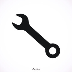 Spanner. Flat Icon. Vector illustration grey symbol on white background with gold ribbon