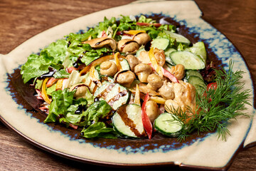 fried mushrooms with vegetables and herbs
