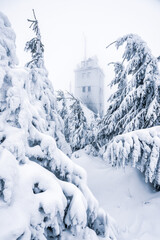 Winter wonderland on the Fichtelberg, Germany. Fichtelberg weather station,