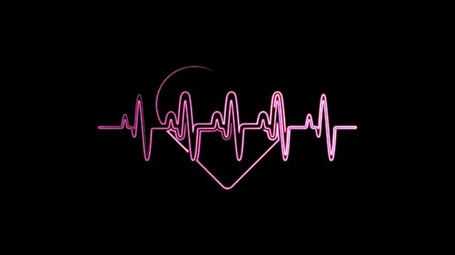 Abstract seamless line heartbeat. 4k video animation of pulse heart rhythm. Video animation of glowing neon abstraction.
