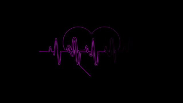 Abstract seamless line heartbeat. 4k video animation of pulse heart rhythm. Video animation of glowing neon abstraction.
