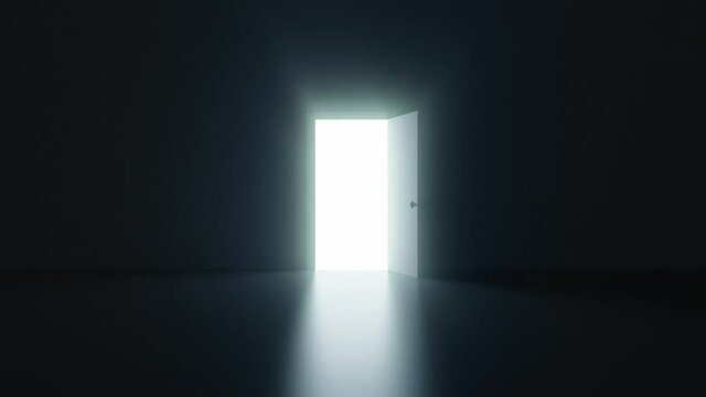 3D animation - Leaving the darkness through a door that opens into the light