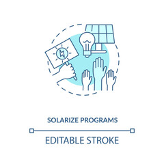 Solarize programs concept icon. Selling unused electricity idea thin line illustration. Cheap electricity. Output of generating solar energy. Vector isolated outline RGB color drawing. Editable stroke