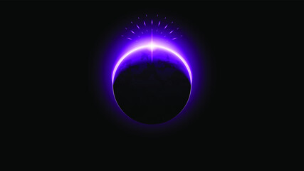 Sun Eclipse Purple Fire Dark Background Vector Moon Design Style Space Science Glow Light