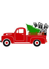 Red Truck, Valentines day Truck, Truck with tree