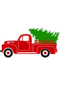 Red Truck, Valentines Day Truck, Truck With Tree