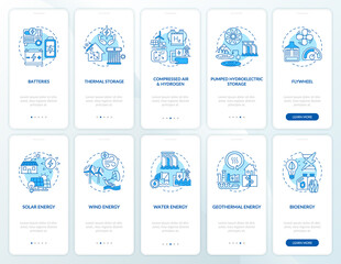 Purchasing solar energy system onboarding mobile app page screen with concepts set. Wind and water energy walkthrough 5 steps graphic instructions. UI vector template with RGB color illustrations © IMG visuals icons