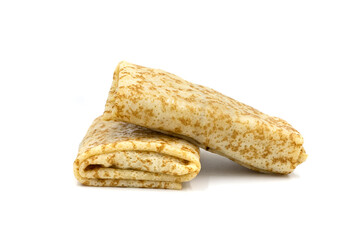 Russian stuffed pancakes on a white background. Isolated image.