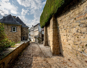 Stone wall at the outskirts of the Walloon City of Malmedy, in Belgium