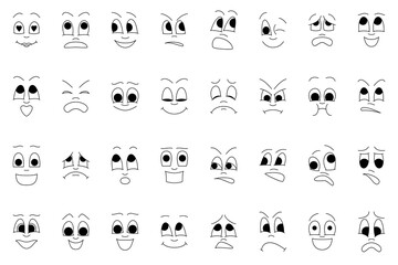 A set of faces with different emotions. Vector icons in cartoon style isolated on white.