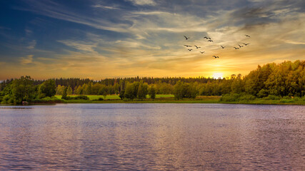 sunset over the river