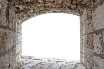 Stone window with arch isolated with white background