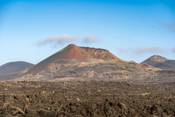 hike around the crater of volcano Caldera De Los Cuervos on Lanzarote