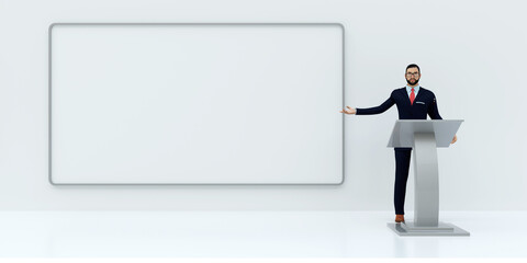 Illustration of business presentation on white background, 3d rendering 
