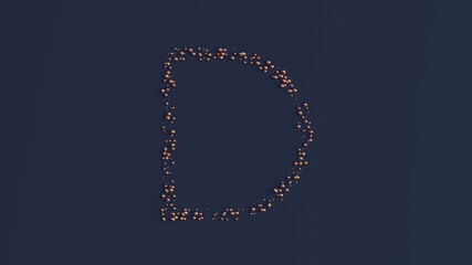 Typeface Letter D Symbol Formed out of Bronze Spheres 3d illustration render	