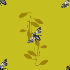 seamless pattern with bee and flowers