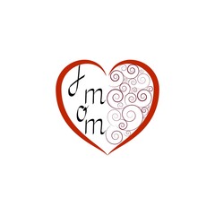 Obraz premium Lettering I love mom and spirals in red heart