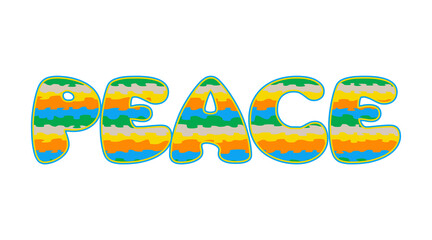Obraz premium Word PEACE. Liquid colors tie-dyed text illustration. Retro hippie style.