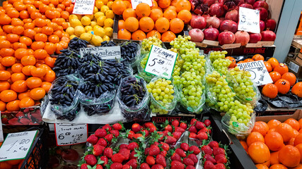 Fresh and organic vegetables at farmers market on Riga Central market, Latvia