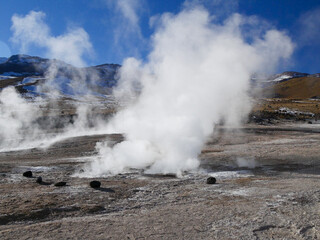 Geyser del Tatio, Atacama Desert, Chile : Geyser in the morning erupting activity in the Geysers del Tatio field in the Atacama Desert, Chile.