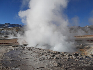 Geyser del Tatio, Atacama Desert, Chile : Geyser in the morning erupting activity in the Geysers del Tatio field in the Atacama Desert, Chile.