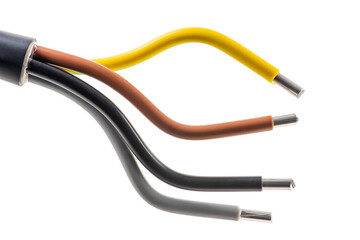 Aluminum power cable isolated on white background