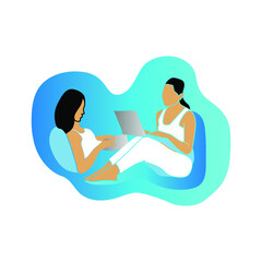 flat people characters playing laptop