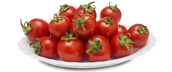 plate with red tomatoes on a white background