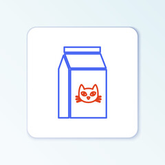 Line Bag of food for cat icon isolated on white background. Food for animals. Pet food package. Colorful outline concept. Vector.