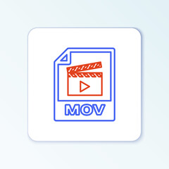 Line MOV file document. Download mov button icon isolated on white background. MOV file symbol. Audio and video collection. Colorful outline concept. Vector.
