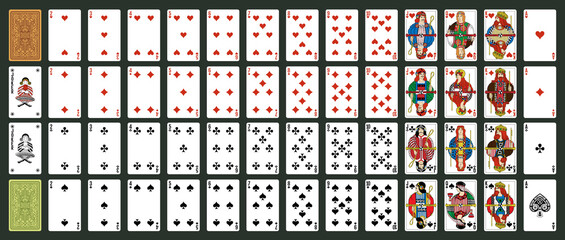 Irland playing cards, simplified version. Poker set with isolated cards. Poker playing cards, full deck.