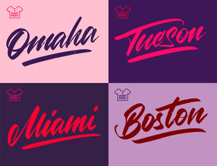 City vintage grange inscription. Omaha, Tucson, Miami, Boston Vector illustration