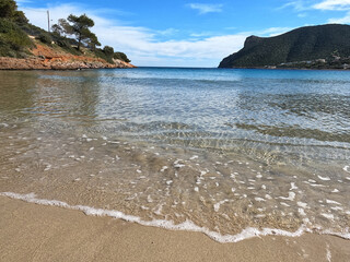 Famous calm sea beach of Avlaki, Porto Rafti, Mesogeia, Attica, Greece